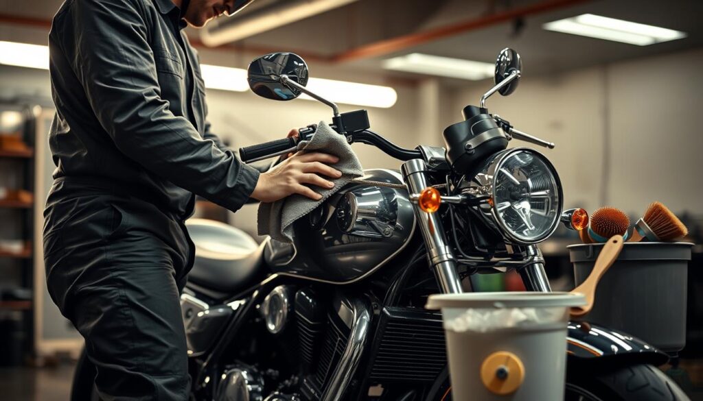 preparing motorcycle for washing